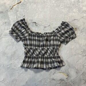 Sim & Sam Off The Shoulder Puff Sleeve Smock Peplum Crop‎ Peasant Blouse XS